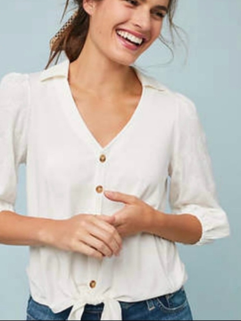 Anthropologie Vanessa Virginia Lorena White Tie-Front Boho Blouse Boho Size L